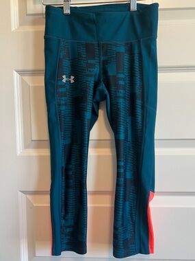 2/$25 UNDER ARMOR Small Compression Heat Gear Workout Legging Teal Neon Orange
